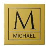 Custom M Gold Keramik Tile mit Initial & Name Fliese (Vorderseite)