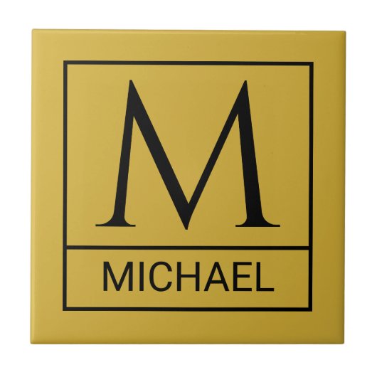 Custom M Gold Keramik Tile mit Initial & Name Fliese (Vorderseite)