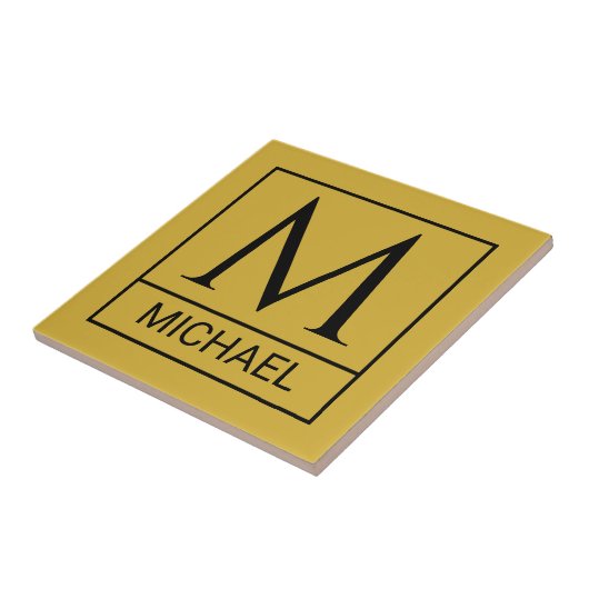 Custom M Gold Keramik Tile mit Initial & Name Fliese (Seite)