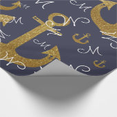 Custom M initial - goldene Anker nautisch Geschenkpapier (Ecke)