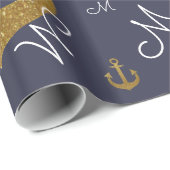 Custom M initial - goldene Anker nautisch Geschenkpapier (Rolleneckpunkt)