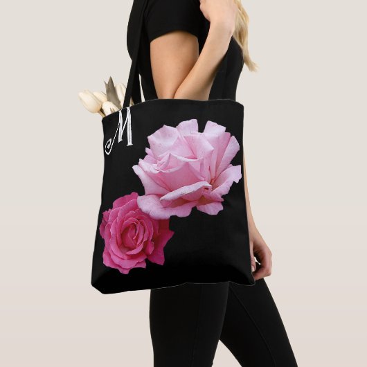 Custom M monogramm hübsch rosa Rosa Moderne Blüte Tasche (Von Nahem)