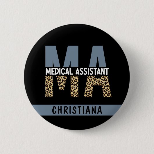 Custom MA Medical Assistant Leopard Print Button (Vorderseite)