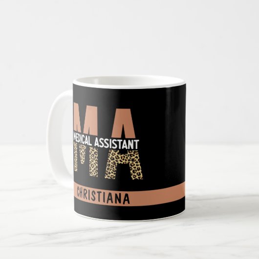 Custom MA Medical Assistant Leopard Print Kaffeetasse (Vorderseite Links)