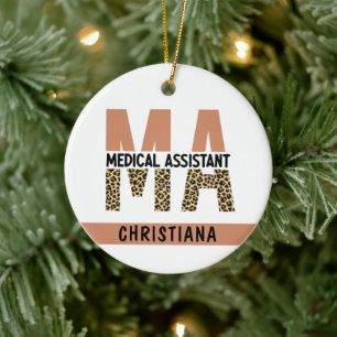 Custom MA Medical Assistant Leopard Print Keramik Ornament