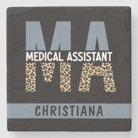 Custom MA Medical Assistant Leopard Print Steinuntersetzer (Vorderseite)
