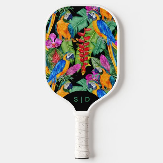 Custom Macaw Orchid Black Pickleball Paddel Schläger (Vorderseite)