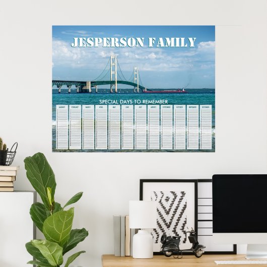 Custom Mackinac Bridge Birthday Calendar Poster (Heimbüro)