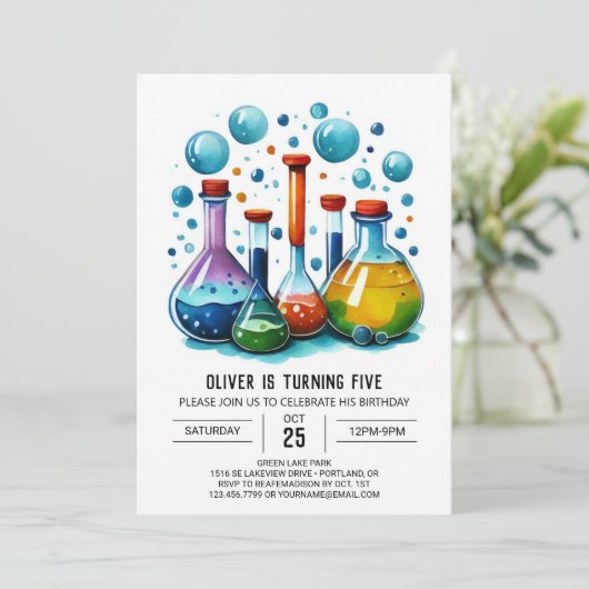 Custom Mad Scientist Whimsy Birthday Einladung (Stehend Vorderseite)