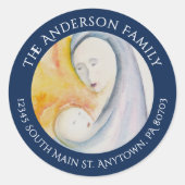 Custom Madonna and Child Christmas Rücksendeadress Runder Aufkleber (Vorderseite)