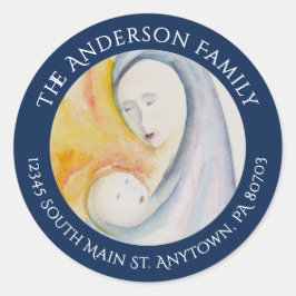 Custom Madonna and Child Christmas Rücksendeadress Runder Aufkleber