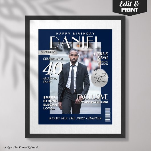 Custom Magazine Cover, Modern Birthday Portrait Poster