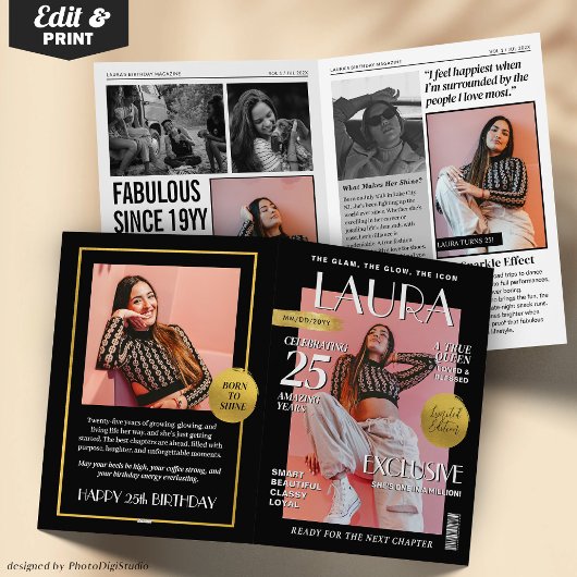 Custom Magazine Greeting Card, Fun Modern Birthday Karte