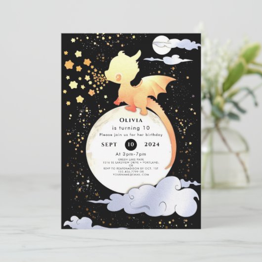 Custom Magic Dragon Birthday Einladung (Stehend Vorderseite)