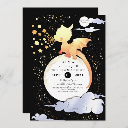 Custom Magic Dragon Birthday Einladung (Vorne/Hinten)