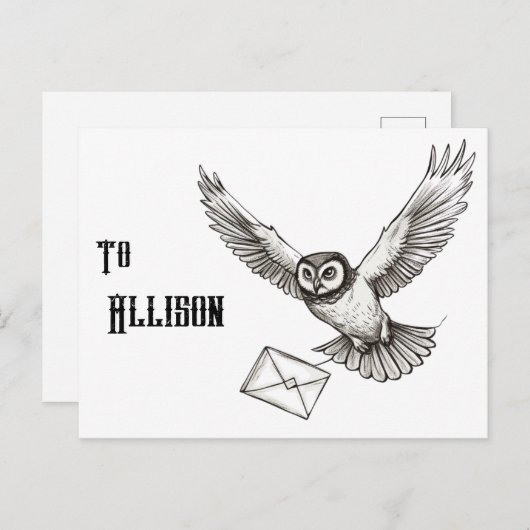 Custom Magic Owl Black and White Flight Post Postkarte (Vorne/Hinten)