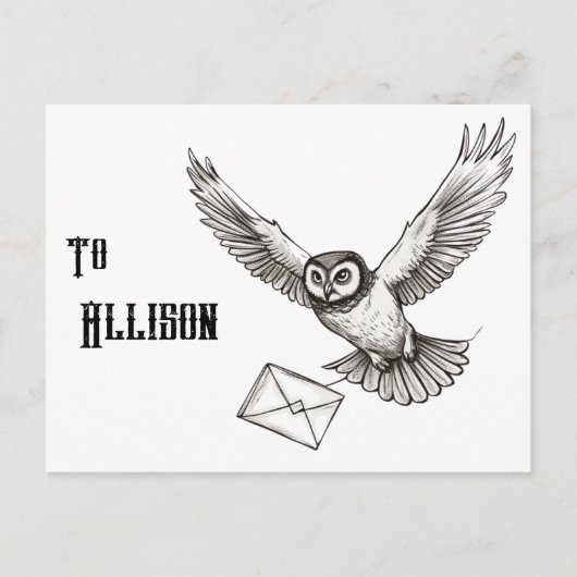 Custom Magic Owl Black and White Flight Post Postkarte (Vorderseite)