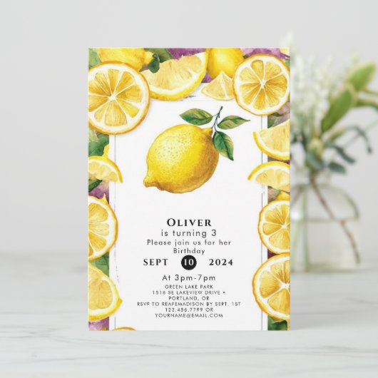 Custom Magical Lemon Birthday Einladung (Stehend Vorderseite)