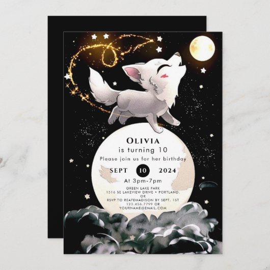 Custom Magical Wolf Geburtstag Einladung (Vorne/Hinten)