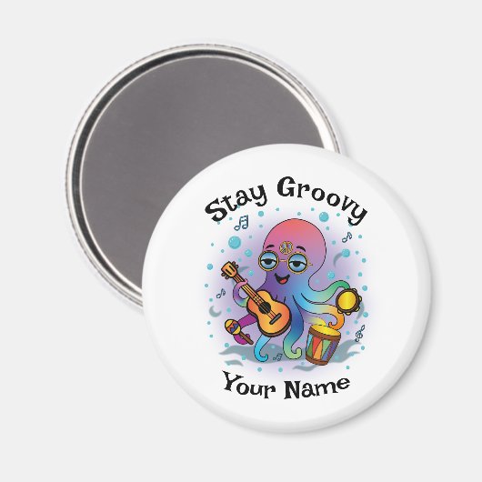 Custom Magnet | Retro Octopus | Name & Text (Vorderseite/Rückseite)