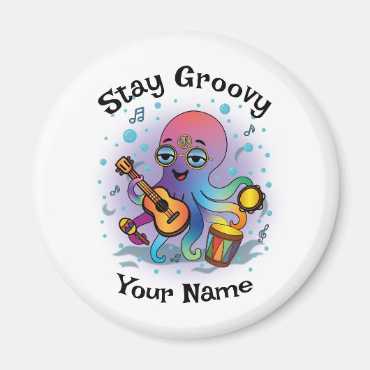 Custom Magnet | Retro Octopus | Name & Text (Vorne)