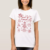 Custom Maid of Honor Coquette Red Bow Bachelorette T-Shirt (Vorderseite)