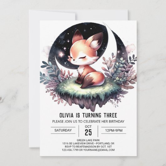 Custom Majestic Fox Geburtstag digital Einladung (Vorderseite)