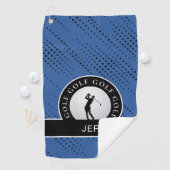 Custom Male Golfer Silhouette Muster Blau Schwarz Golfhandtuch (Insitu)