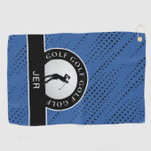 Custom Male Golfer Silhouette Muster Blau Schwarz Golfhandtuch (Horizontal)