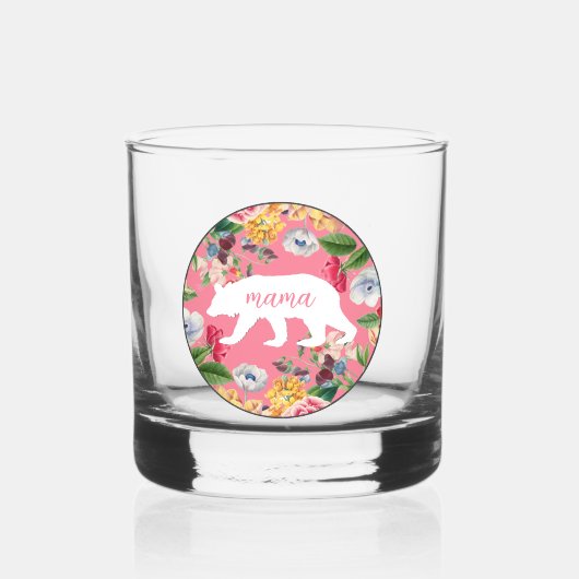Custom Mama Bear auf Chic Pink Floral Cocktail Whiskyglas (Vorderseite)
