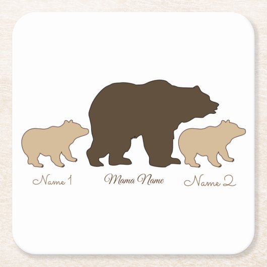 Custom Mama Bear With 2 Kid Names Mothers Day Gift Rechteckiger Pappuntersetzer (Vorderseite)
