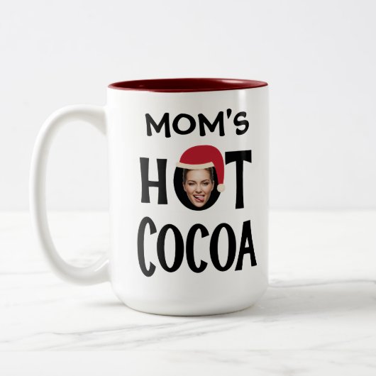 Custom Mama Face & Name Hot Cocoa Weihnachten Zweifarbige Tasse (Links)