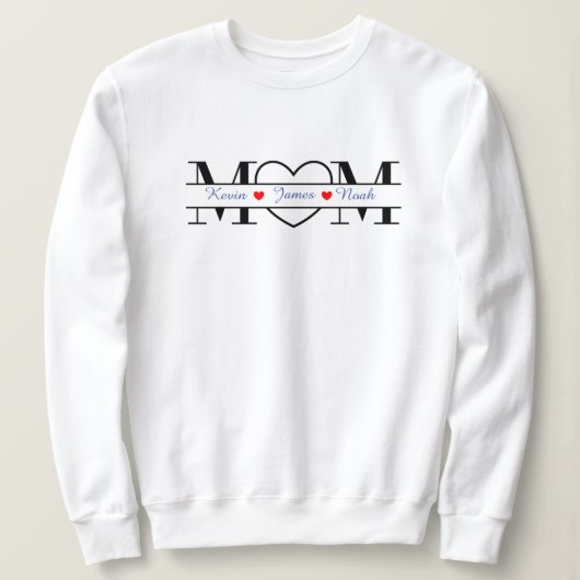 Custom Mama Sweatshirt mit Kindernamen im Herzen (Design vorne)