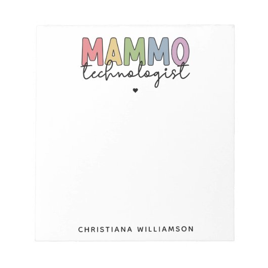 Custom Mammo Technologist Mammographie Tech Gesche Notizblock (Vorderseite)