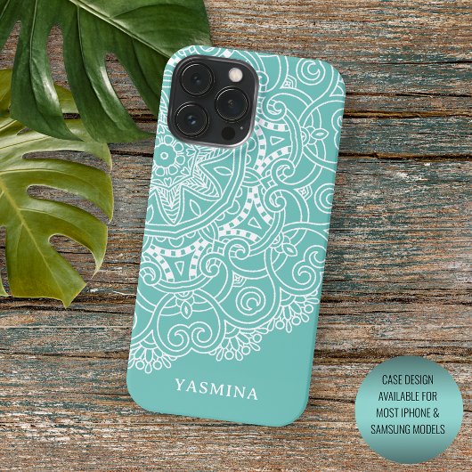 Custom Mandala Art Muster auf Aquamarin blauem Lic Case-Mate iPhone Hülle