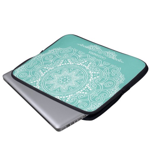 Custom Mandala Art Muster auf Aquamarin blauem Lic Laptopschutzhülle (Vorne Knopf)