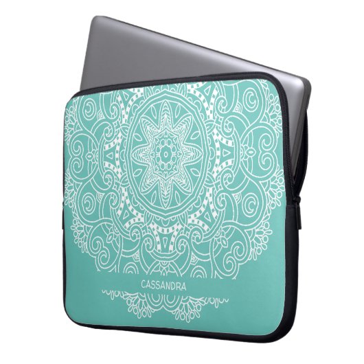 Custom Mandala Art Muster auf Aquamarin blauem Lic Laptopschutzhülle (Vorderseite Links)