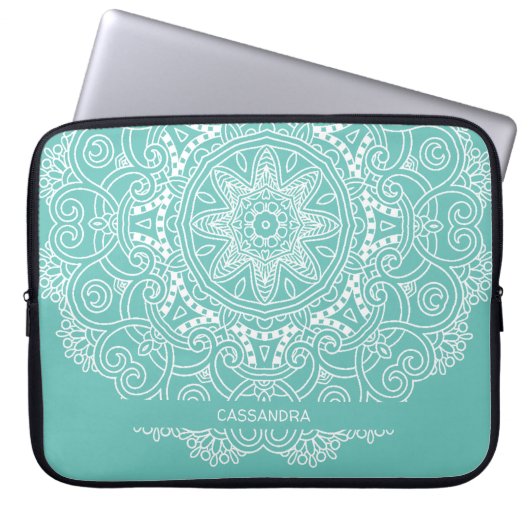 Custom Mandala Art Muster auf Aquamarin blauem Lic Laptopschutzhülle (Vorderseite)