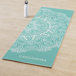 Custom Mandala Art Muster auf Aquamarin blauem Lic Yogamatte