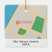 Custom Map Address First Christmas New Zuhause Keramikornament (Rückseite)