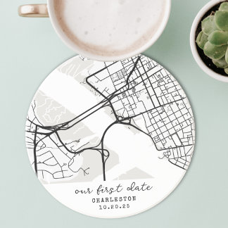 Custom Map "Where We Met" First Date Personalized Getränkeuntersetzer