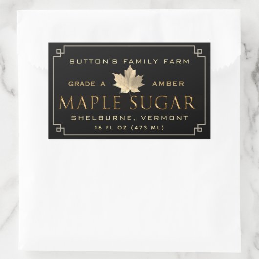 Custom Maple Sugar Black & Gold Border v1 Rechteckiger Aufkleber (Tasche)