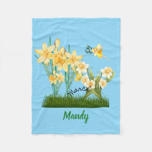 Custom Mar Birth Blume & Stone Fleece Blanket (Vorderseite)