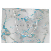 Custom Marble Gray Blue Metallic Aqua Silver Große Geschenktüte (Rückseite)