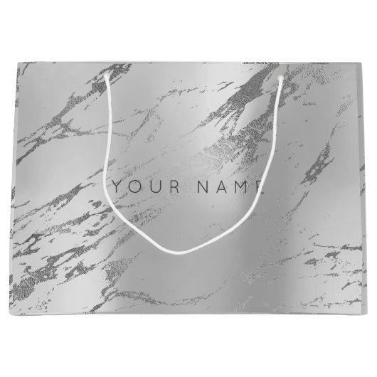 Custom Marble Gray Monoch Metallic Abstrakt Silver Große Geschenktüte (Vorderseite)