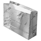 Custom Marble Gray Monoch Metallic Abstrakt Silver Große Geschenktüte (Vorderseite Schrägansicht)