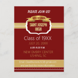 Custom Maroon 50th Class Reunion Invite Postkarte