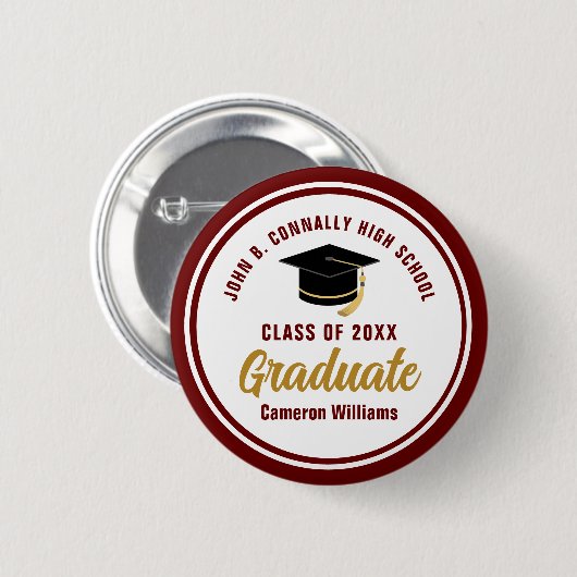 Custom Maroon Gold Graduate 2025 Graduation Party Button (Vorne & Hinten)