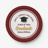 Custom Maroon Gold Graduate 2025 Graduation Party Pappteller (Vorderseite)