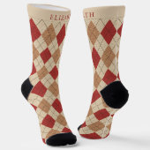 Custom Maroon Red Beige Brown Raute Pattern Socken (Gewinkelt)
